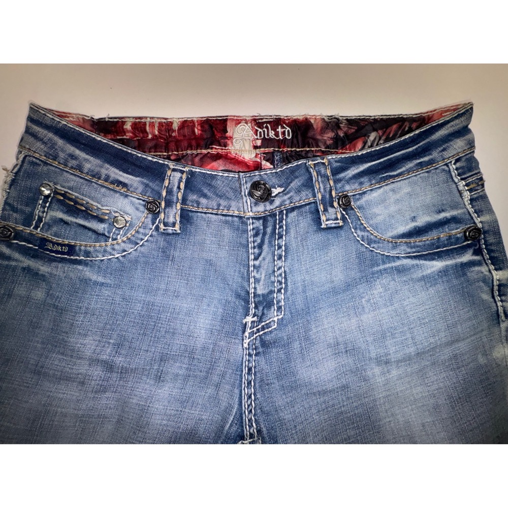 Adiktd Women Bootcut Jeans Blue W31 L34 Embroidered Rhinestone Y2K ADJ1402566-R